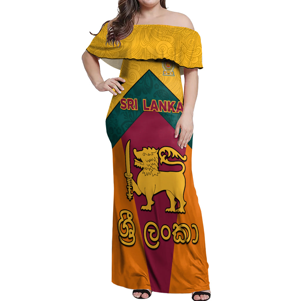 Sri Lanka Independence Day Off Shoulder Maxi Dress Golden Lion Sinha Flag Style - Wonder Print Shop