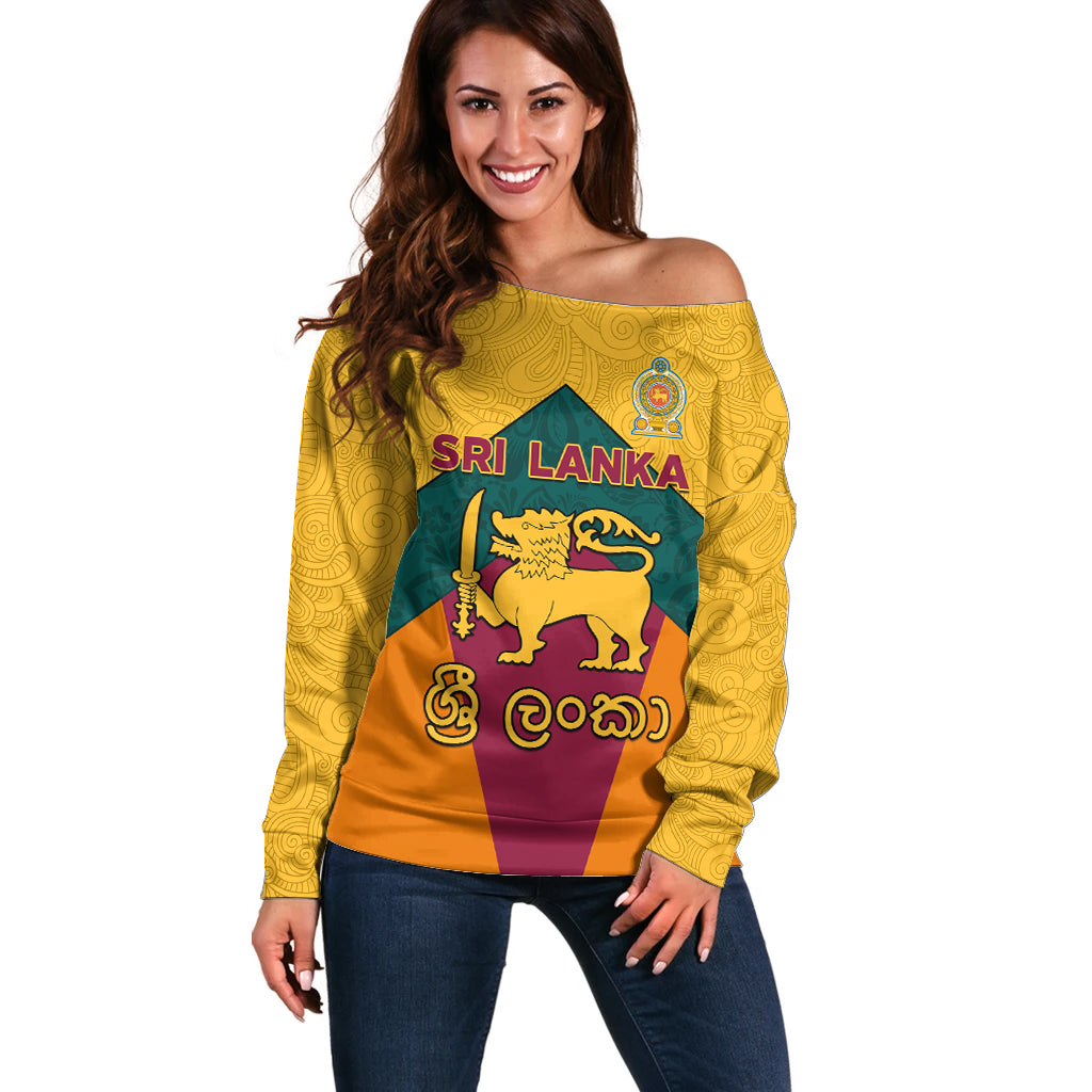 Sri Lanka Independence Day Off Shoulder Sweater Golden Lion Sinha Flag Style - Wonder Print Shop