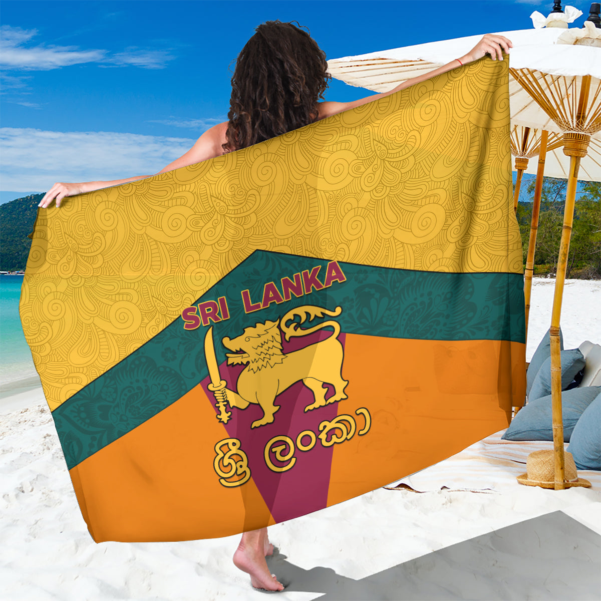 Sri Lanka Independence Day Sarong Golden Lion Sinha Flag Style - Wonder Print Shop