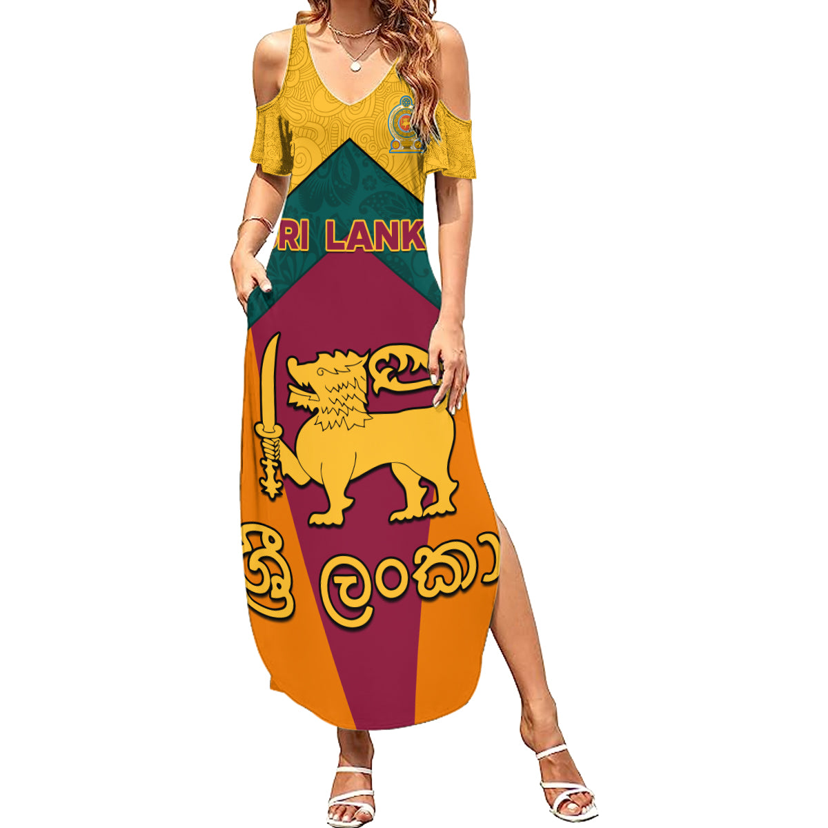 Sri Lanka Independence Day Summer Maxi Dress Golden Lion Sinha Flag Style - Wonder Print Shop