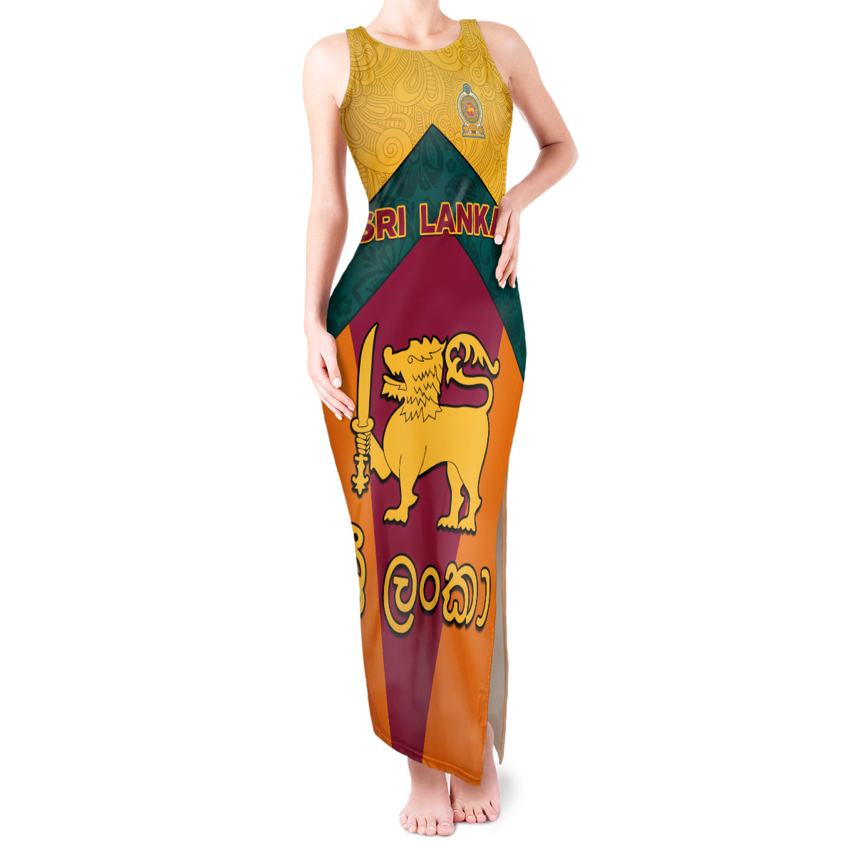 Sri Lanka Independence Day Tank Maxi Dress Golden Lion Sinha Flag Style - Wonder Print Shop