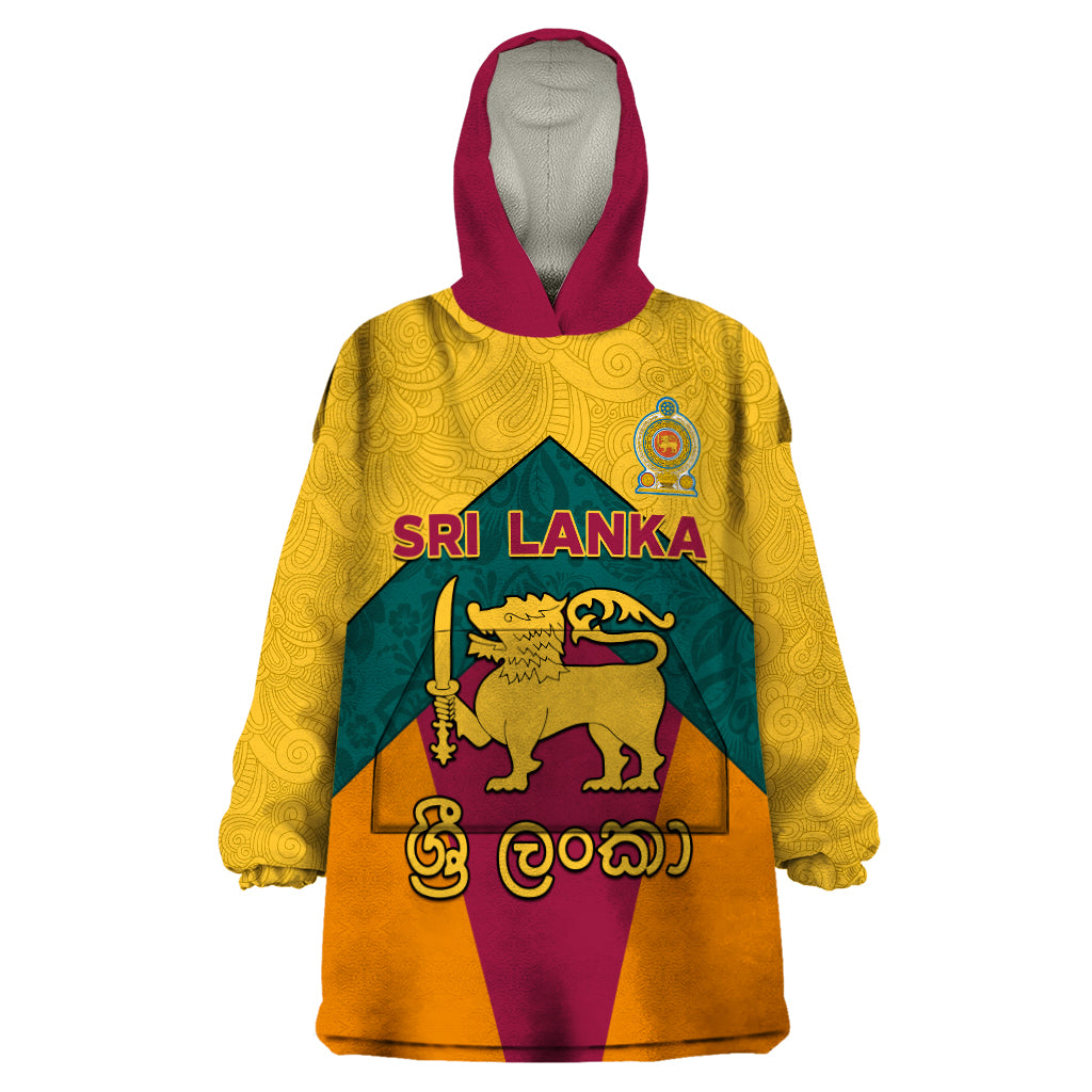 Sri Lanka Independence Day Wearable Blanket Hoodie Golden Lion Sinha Flag Style - Wonder Print Shop