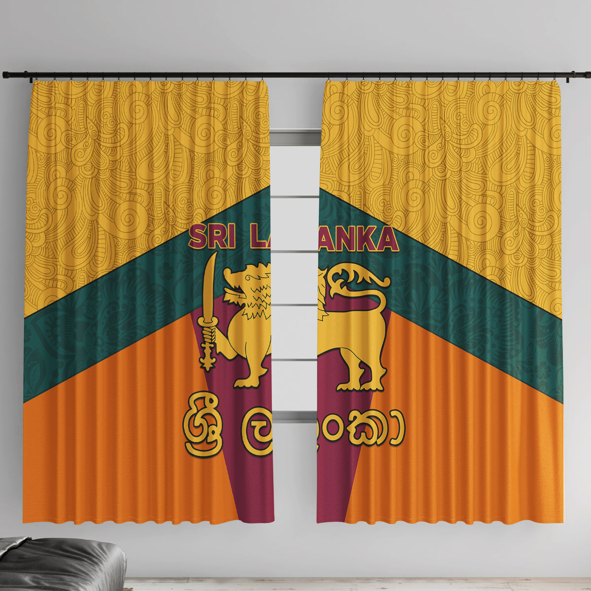 Sri Lanka Independence Day Window Curtain Golden Lion Sinha Flag Style - Wonder Print Shop