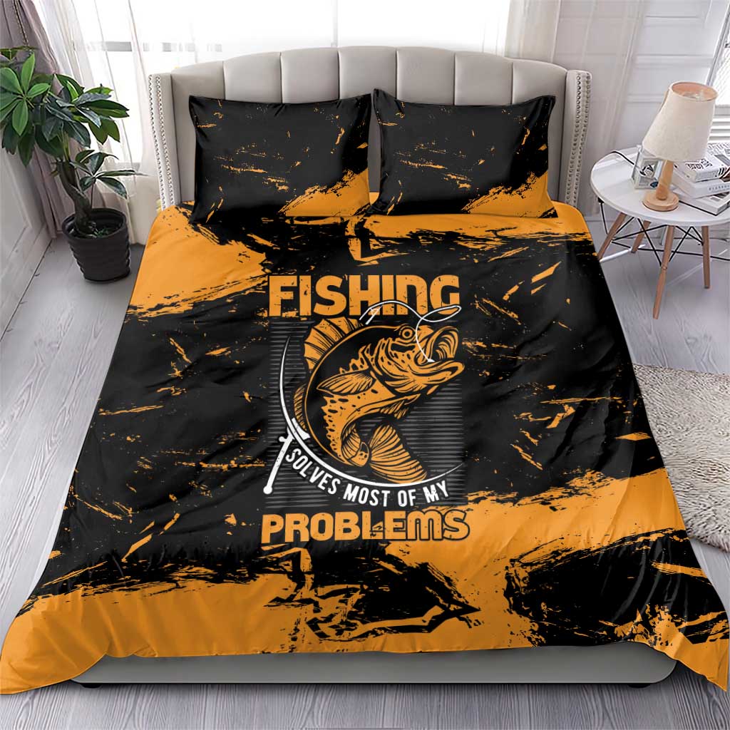 Fishing Solves Most of My Problems Bedding Set Grunge Style