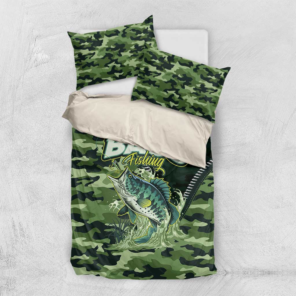 Bass Fishing Camouflage Bedding Set Zipper Stylized
