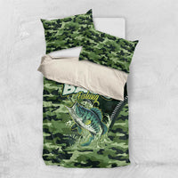 Bass Fishing Camouflage Bedding Set Zipper Stylized