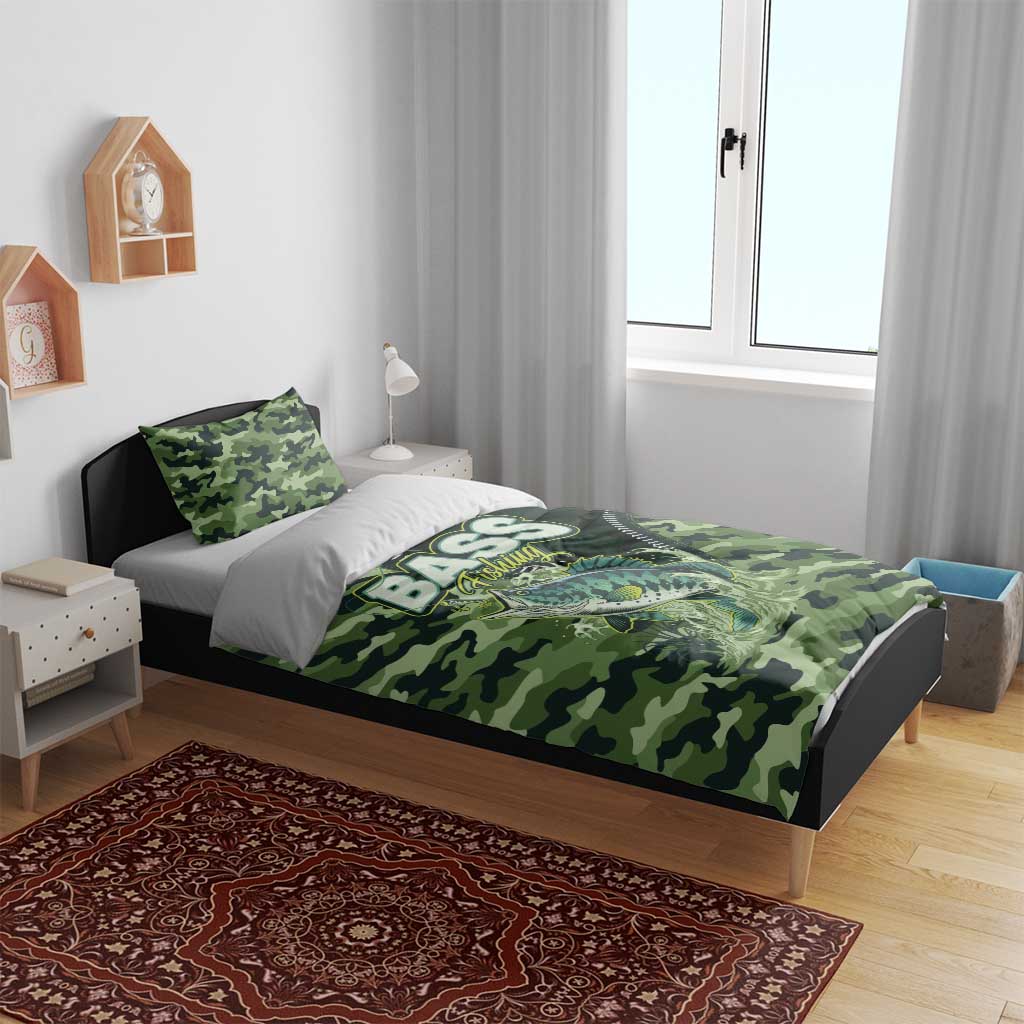 Bass Fishing Camouflage Bedding Set Zipper Stylized