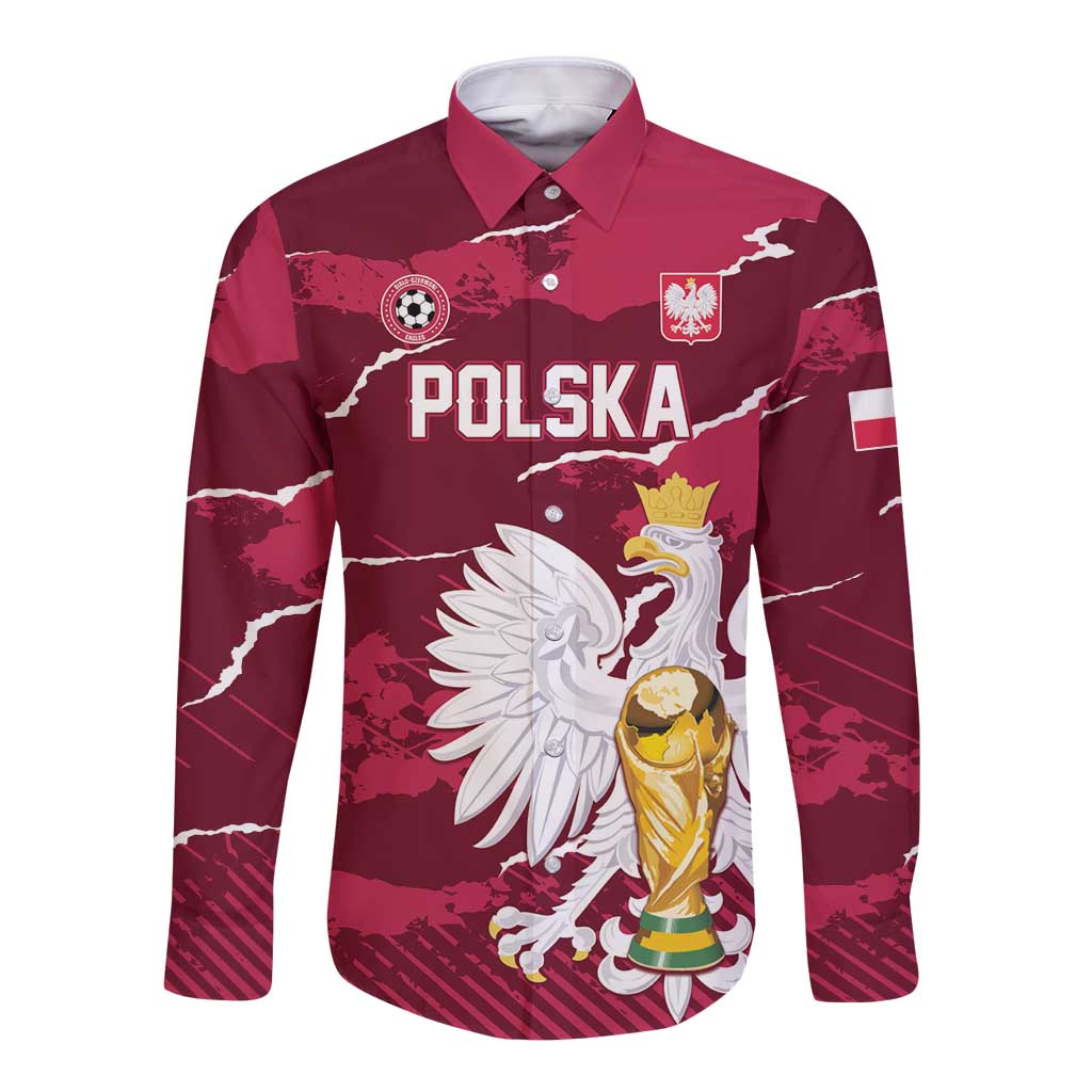 Custom Football 2026 Poland Long Sleeve Button Shirt Go Polska Eagles