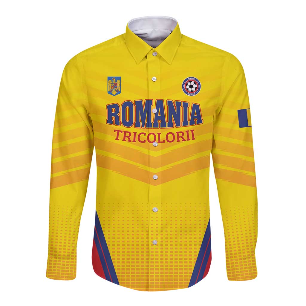 Custom Football Romania Long Sleeve Button Shirt Hai Tricolorii