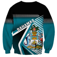Black crewneck sweatshirt with teal Bahamian crest graphic and arched Bahamas text