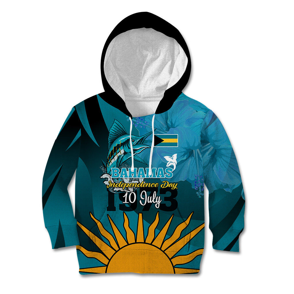 Custom 10 July The Bahamas Independence Day Kid Hoodie Bahamian Blue Marlin With Hibiscus - Wonder Print Shop