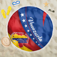 Venezuela beach blanket with blue-red flag design and white fringe border, 150cm