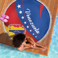 Round beach blanket with Venezuela flag graphic and white tassel fringe edge, 150cm