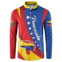 Front view colorful Venezuela flag button sweatshirt with yellow collar and buttons