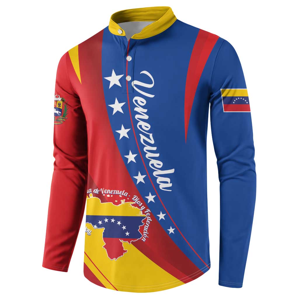 Front view colorful Venezuela flag button sweatshirt with long sleeves and chest print
