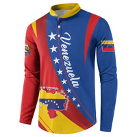 Front view colorful Venezuela flag button sweatshirt with long sleeves and chest print