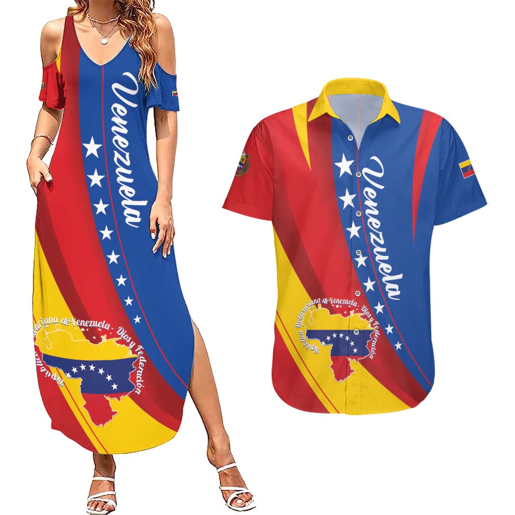 Personalized Venezuela Couples Matching Summer Maxi Dress and Hawaiian Shirt Dios y Federacion Curve Star - Wonder Print Shop