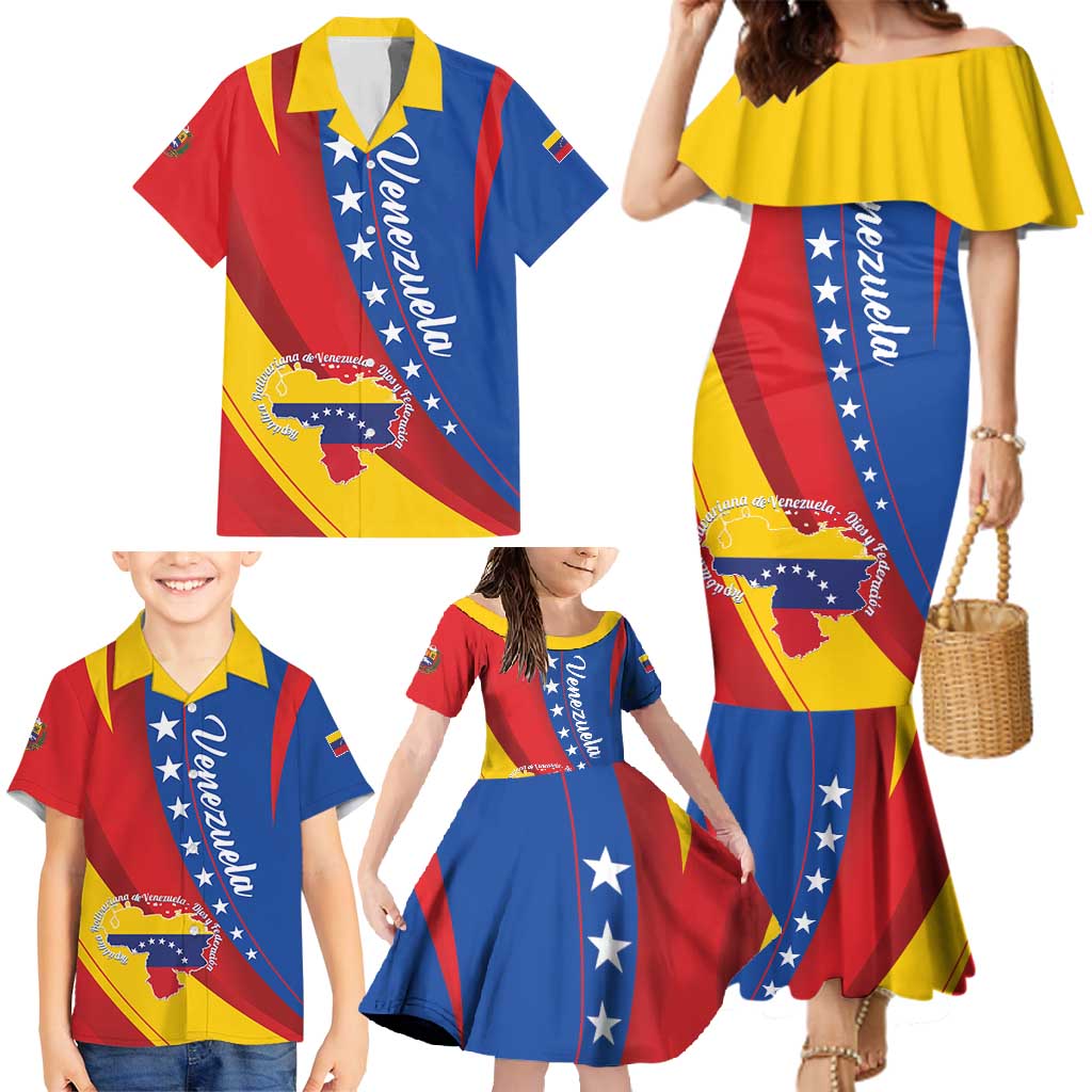 Personalized Venezuela Family Matching Mermaid Dress and Hawaiian Shirt Dios y Federacion Curve Star - Wonder Print Shop