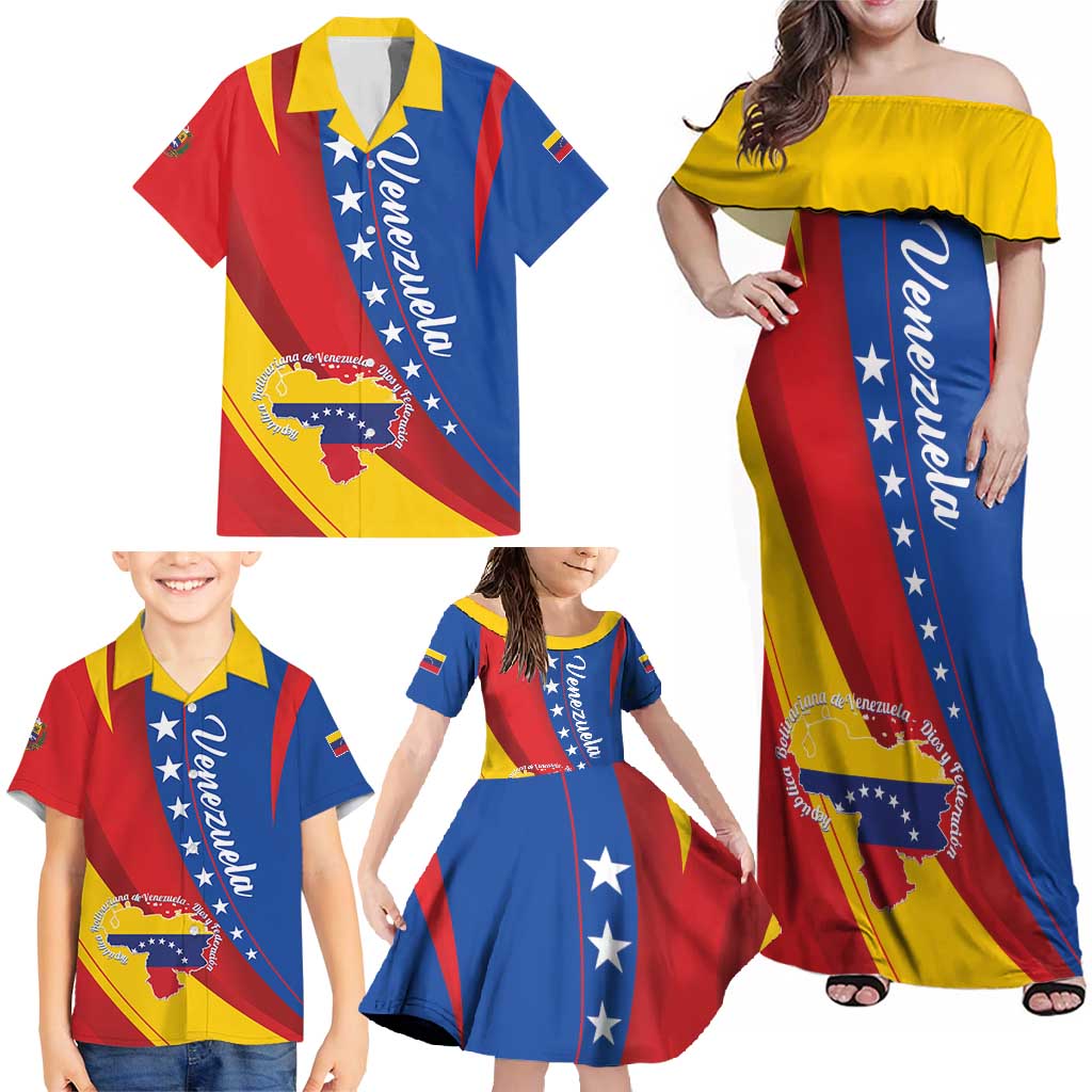 Personalized Venezuela Family Matching Off Shoulder Maxi Dress and Hawaiian Shirt Dios y Federacion Curve Star - Wonder Print Shop