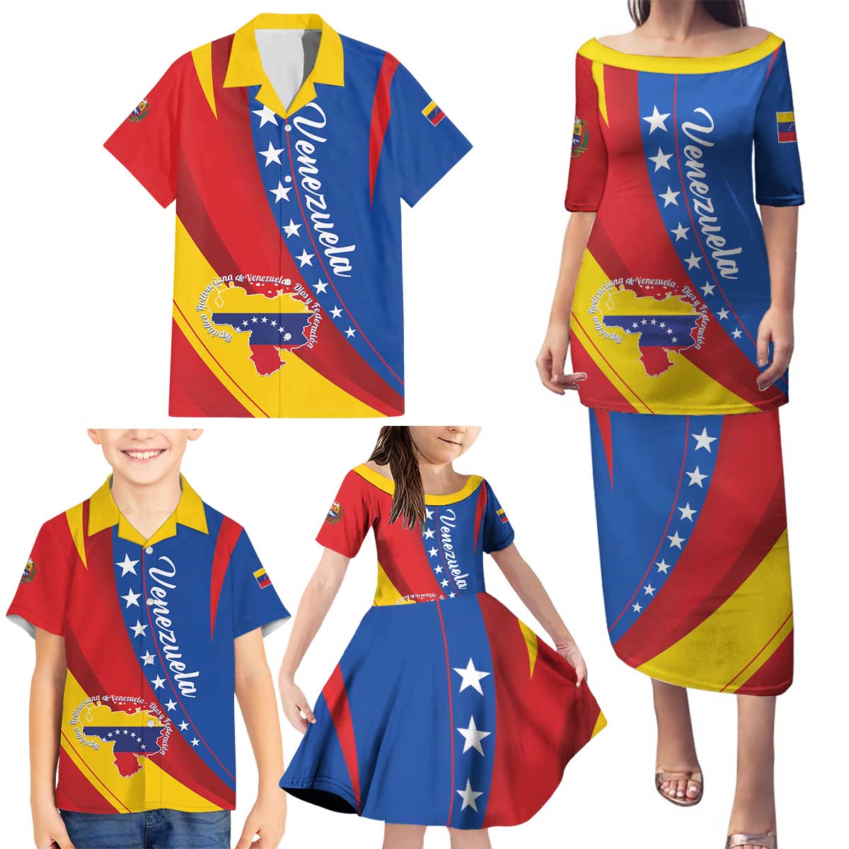 Personalized Venezuela Family Matching Puletasi and Hawaiian Shirt Dios y Federacion Curve Star - Wonder Print Shop