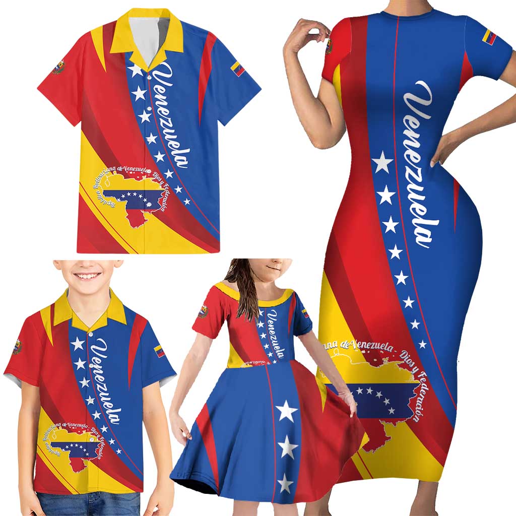 Personalized Venezuela Family Matching Short Sleeve Bodycon Dress and Hawaiian Shirt Dios y Federacion Curve Star - Wonder Print Shop