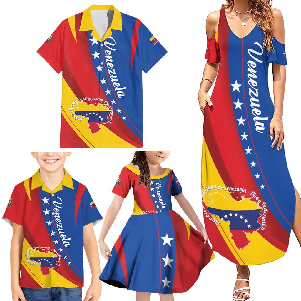 Personalized Venezuela Family Matching Summer Maxi Dress and Hawaiian Shirt Dios y Federacion Curve Star - Wonder Print Shop