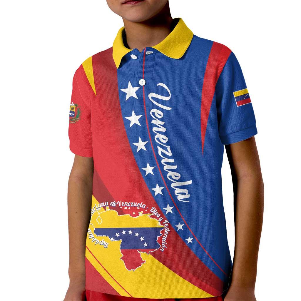 Personalized Venezuela Kid Polo Shirt Dios y Federacion Curve Star - Wonder Print Shop