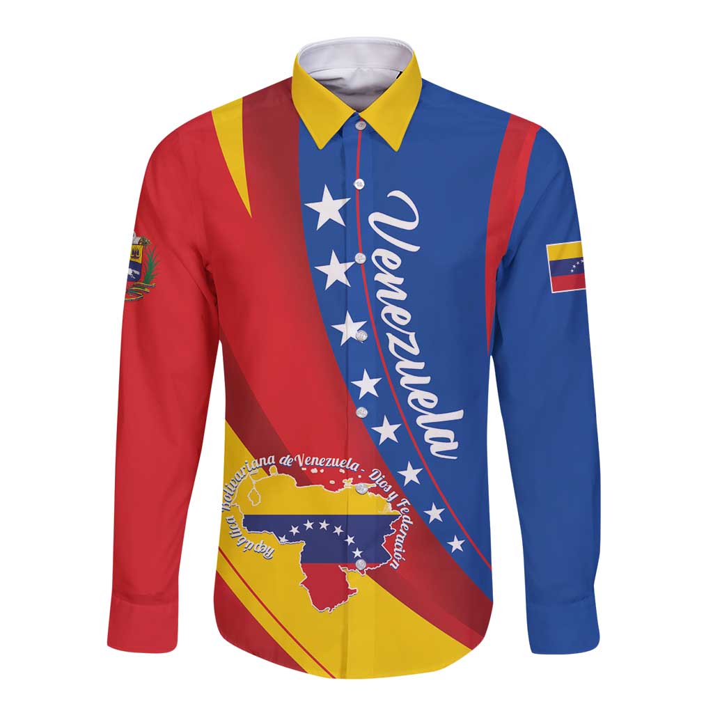 Personalized Venezuela Long Sleeve Button Shirt Dios y Federacion Curve Star - Wonder Print Shop