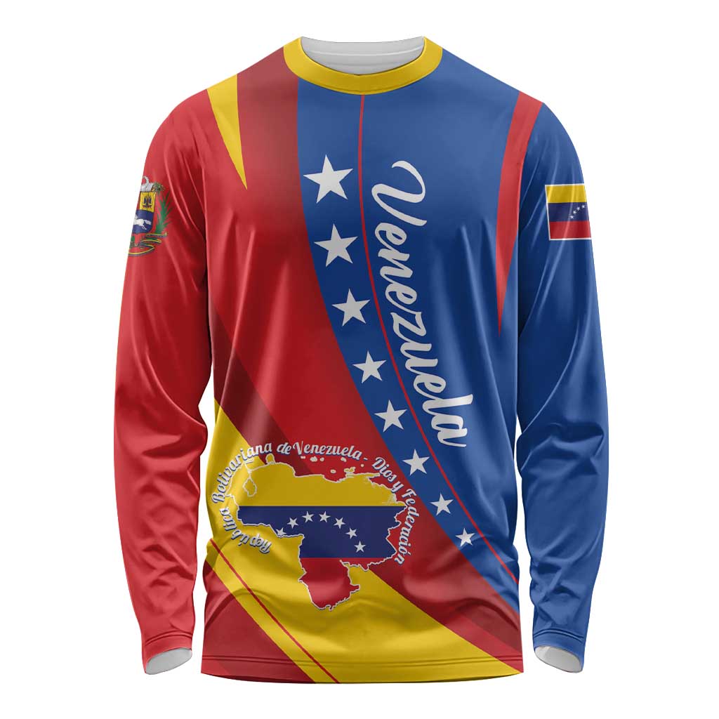 Personalized Venezuela Long Sleeve Shirt Dios y Federacion Curve Star - Wonder Print Shop