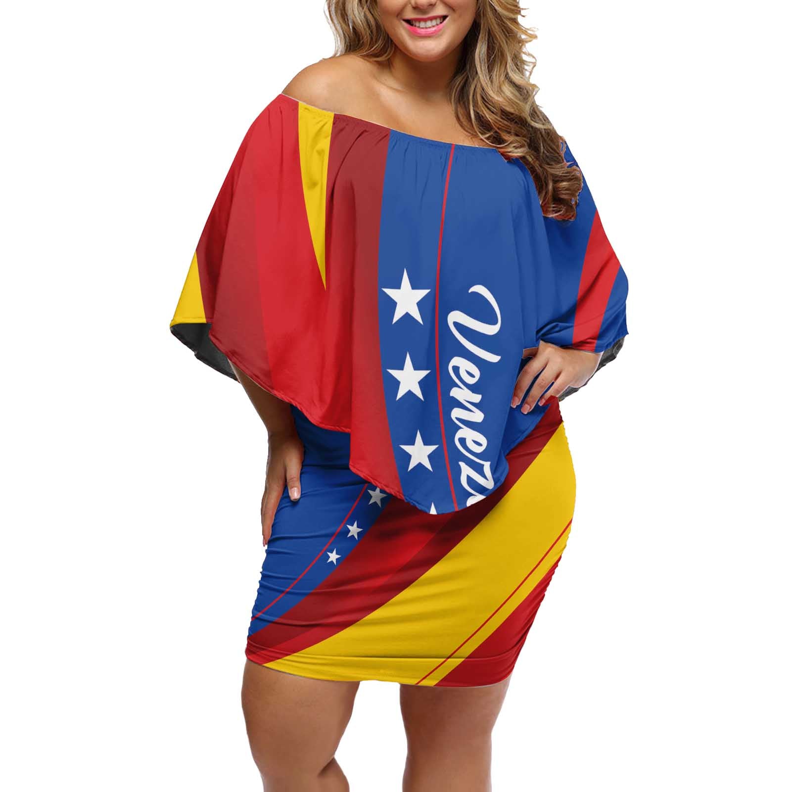 Personalized Venezuela Off Shoulder Short Dress Dios y Federacion Curve Star - Wonder Print Shop