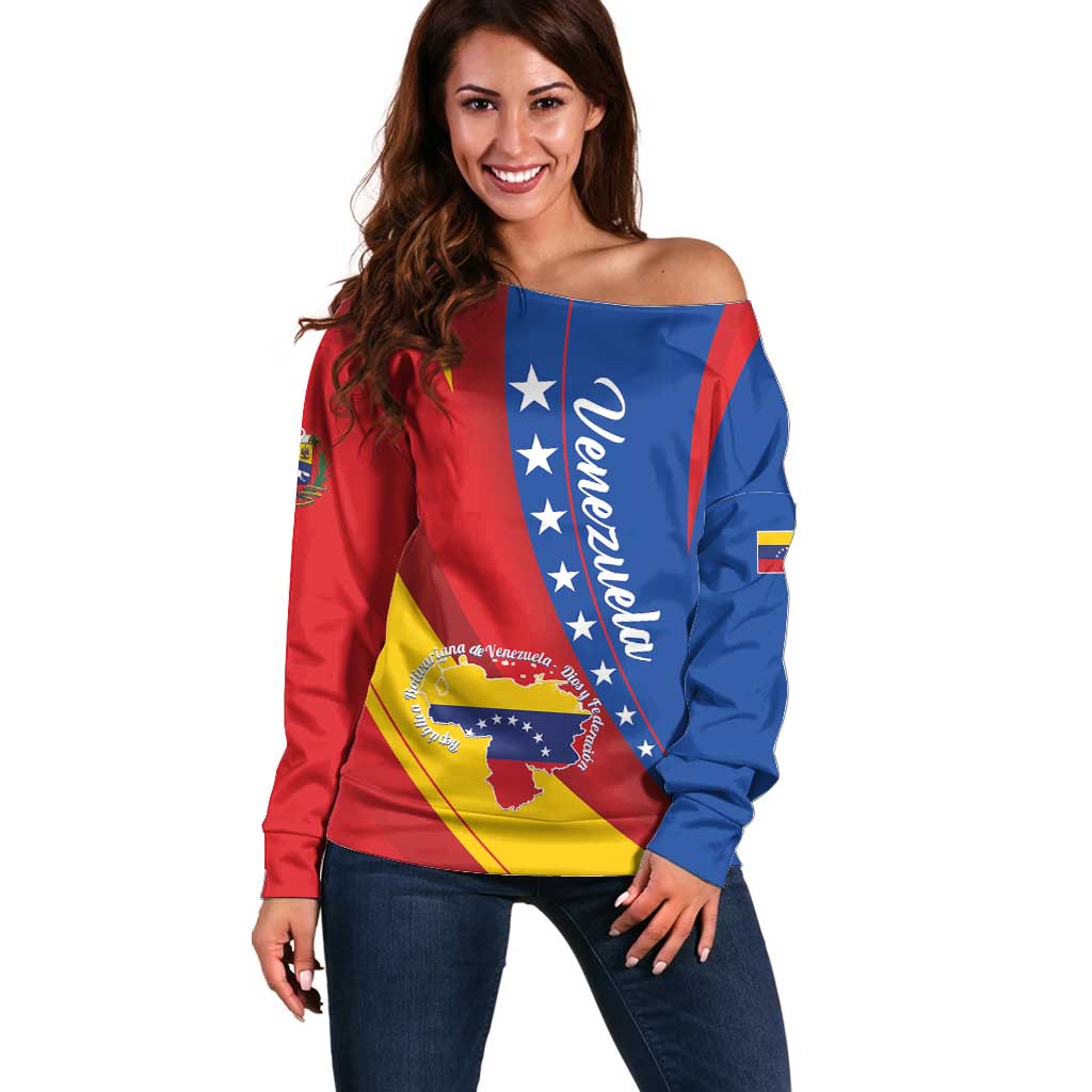 Personalized Venezuela Off Shoulder Sweater Dios y Federacion Curve Star - Wonder Print Shop