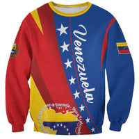 Unisex colorful sweatshirt with diagonal Venezuela flag panels, stars, and white script
