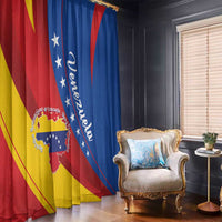 Venezuela flag window curtains with flowing blue and red halves, white stars and script