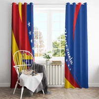 Venezuela flag window curtains, red and blue panels with white stars and curved text