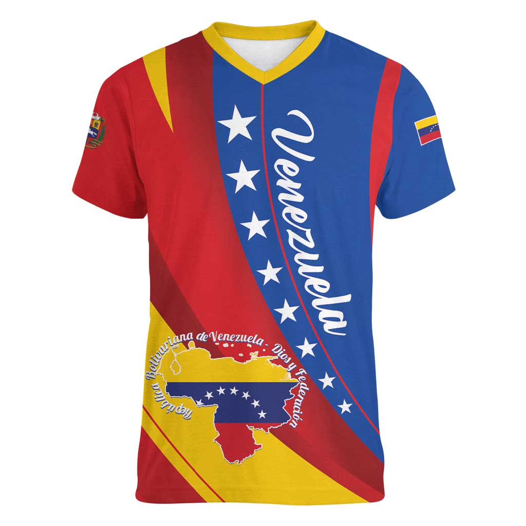 Personalized Venezuela Women V-Neck T-Shirt Dios y Federacion Curve Star - Wonder Print Shop