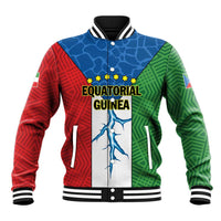 Colorful baseball jacket with striped ribbed collar and Equatorial Guinea front graphic