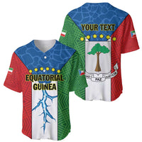 Colorful baseball jersey pair, front shows Equatorial Guinea text; back shows YOUR TEXT crest