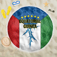 Round beach blanket with fringed edge, colorful Equatorial Guinea flag graphic, 150cm
