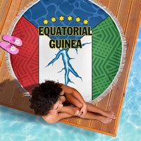 Round beach blanket with fringed edge, Equatorial Guinea flag panel design, 150cm