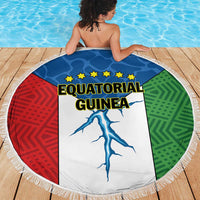 Round beach blanket with fringed edge, Equatorial Guinea flag stripes and emblem, 150cm