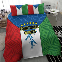 Colorful duvet cover and pillows with Equatorial Guinea text, stars, and blue silhouette