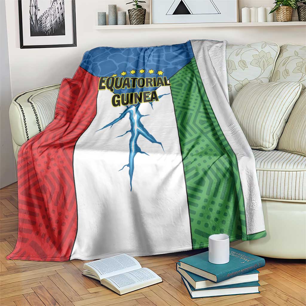 Equatorial Guinea flag print blanket with blue figure and Equatorial Guinea text