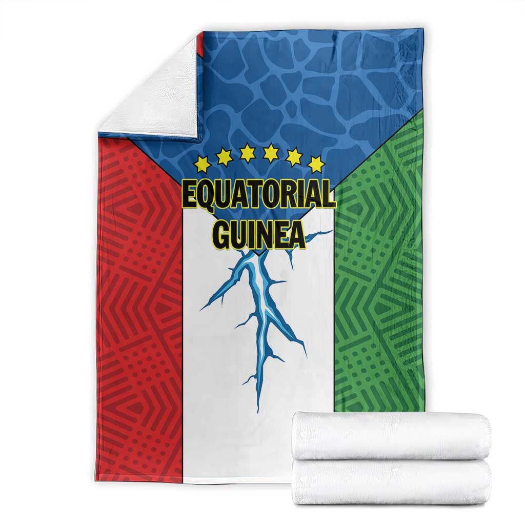 Folded Equatorial Guinea flag blanket with red, blue, green panels, stars and Equatorial Guinea text