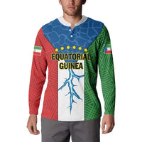 Colorful button sweatshirt on model, Equatorial Guinea front graphic with stars