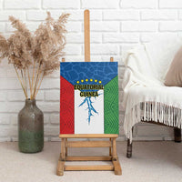 Equatorial Guinea flag canvas wall art on wooden easel, blue figure silhouette and stars