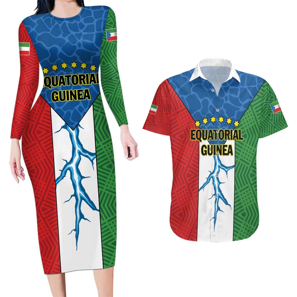 Personalized Equatorial Guinea Couples Matching Long Sleeve Bodycon Dress and Hawaiian Shirt Unidad Paz Justicia - Wonder Print Shop