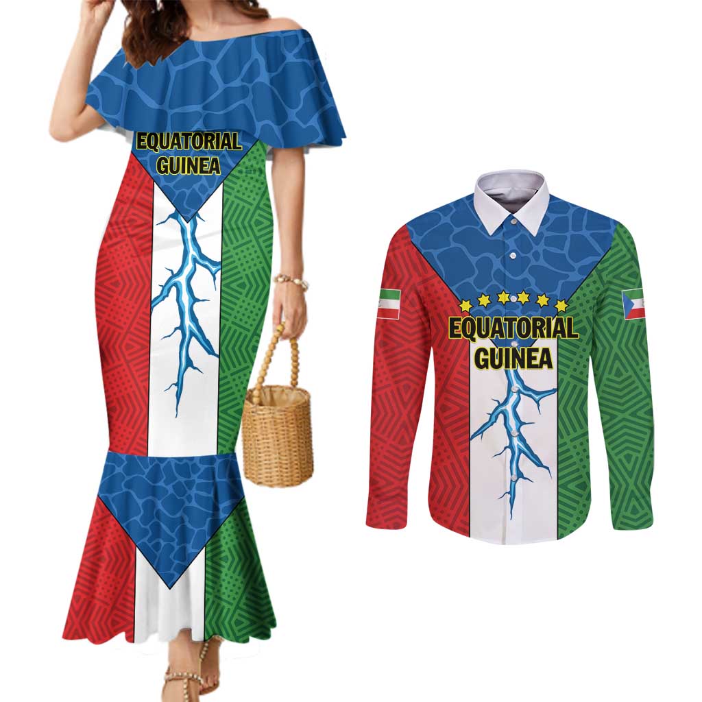 Personalized Equatorial Guinea Couples Matching Mermaid Dress and Long Sleeve Button Shirt Unidad Paz Justicia