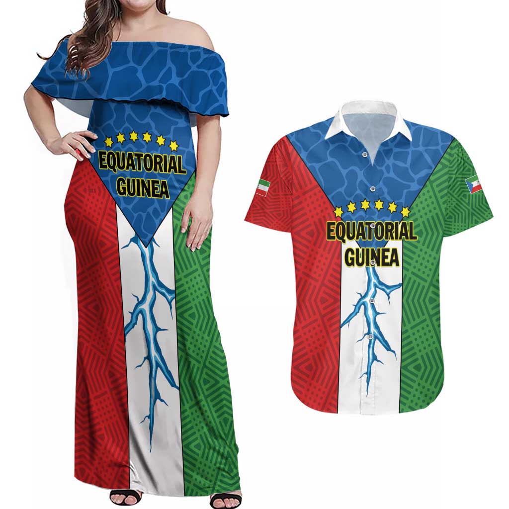 Personalized Equatorial Guinea Couples Matching Off Shoulder Maxi Dress and Hawaiian Shirt Unidad Paz Justicia - Wonder Print Shop