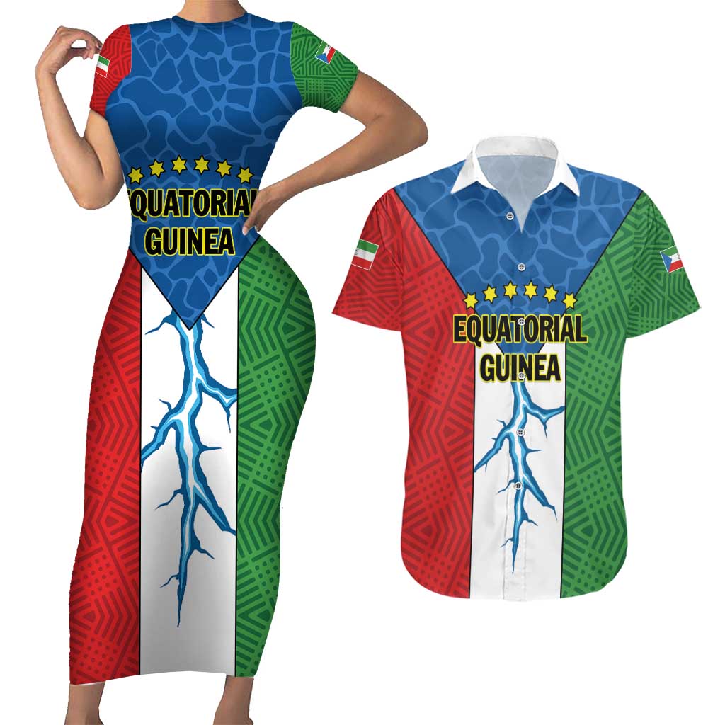 Personalized Equatorial Guinea Couples Matching Short Sleeve Bodycon Dress and Hawaiian Shirt Unidad Paz Justicia - Wonder Print Shop