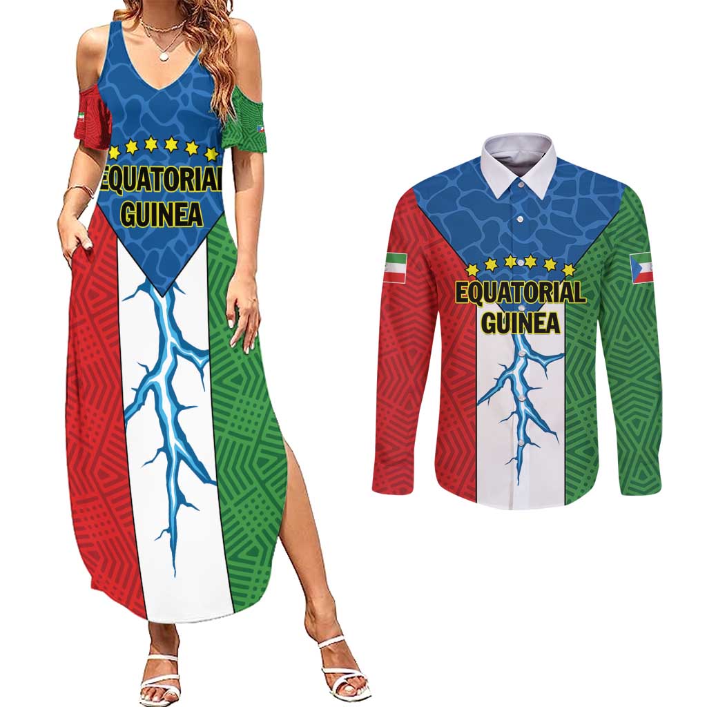 Personalized Equatorial Guinea Couples Matching Summer Maxi Dress and Long Sleeve Button Shirt Unidad Paz Justicia - Wonder Print Shop